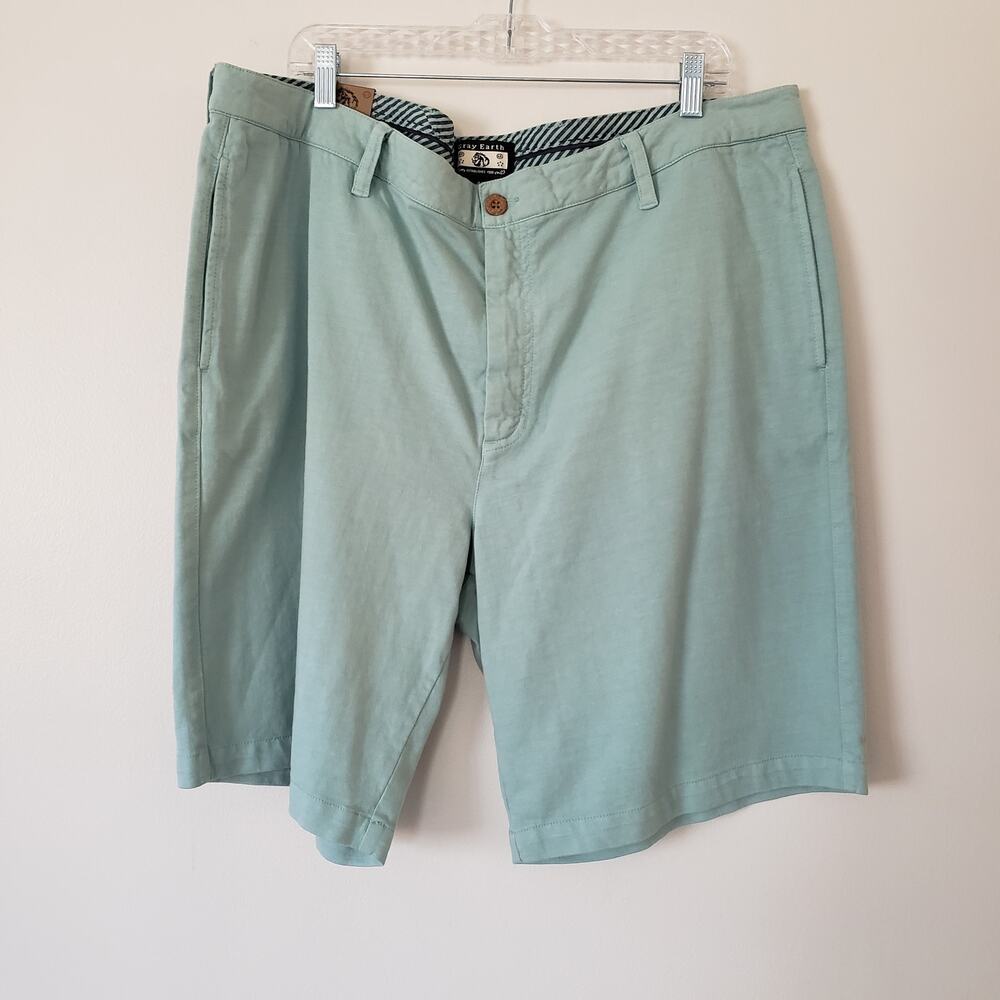 New Gray Earth Cotton Men's Chino Shorts Light Blue Green Size 42